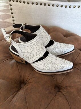 Lane Robin Slingback Mule White Cowboy Boots Womens Cowgirl Western Ankle Sz 6.5